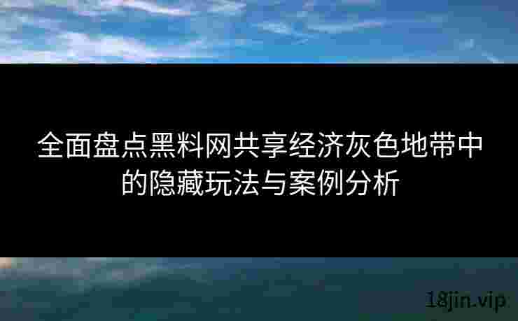 全面盘点黑料网共享经济灰色地带中的隐藏玩法与案例分析